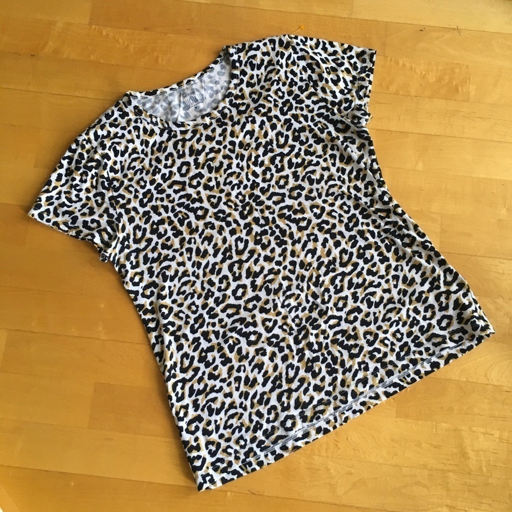 J Crew Leopard Print Collector Tee, White, Black, Gold, Size M